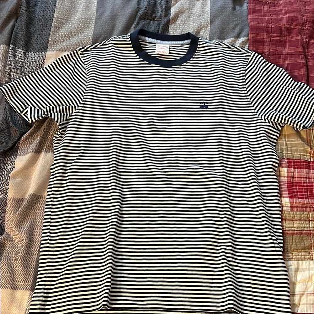 Brooks Brothers Navy and White Striped Short Sleeve Tee
